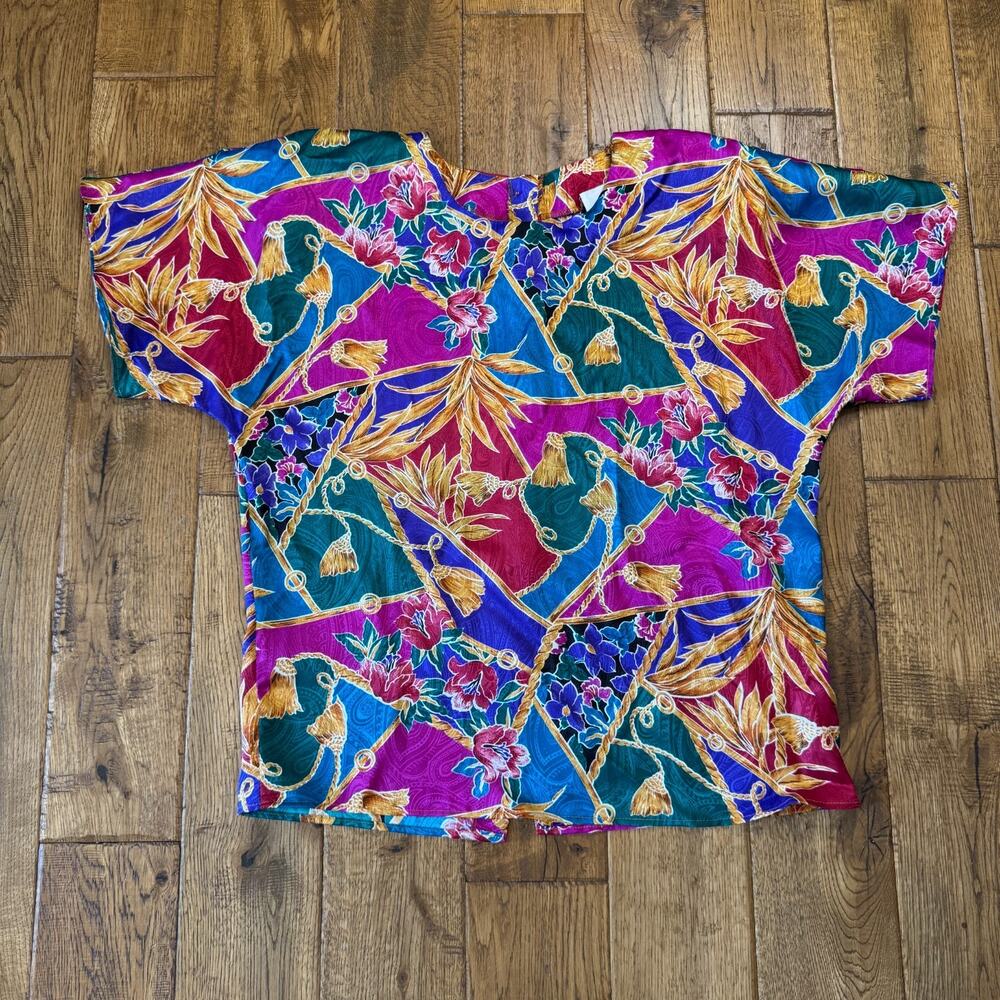 Vintage Andre Sauvage Multicolor Abstract Print Short Sleeve Blouse Womens 12